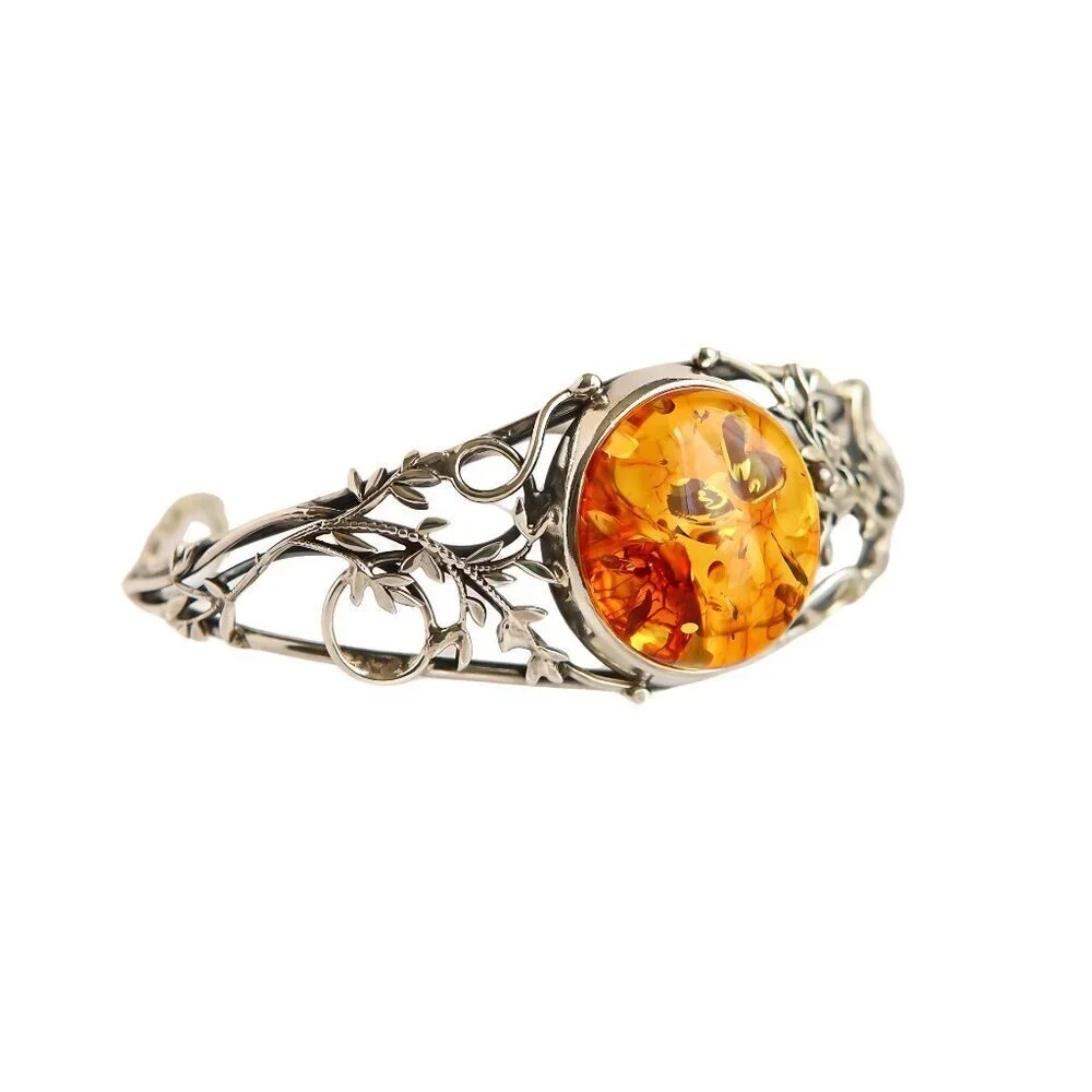 Baltic Amber Handmade Cuff Bracelet in 925 Sterling Silver